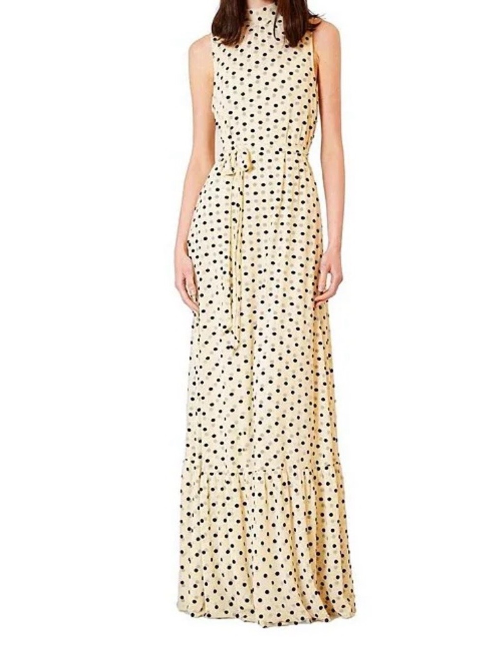 julia jordan Cream Mesh Maxi Dress with Black Polka Dots